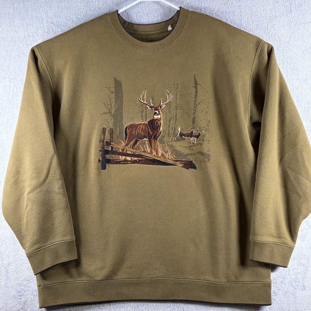 Croft & Barrow Deer Sweatshirt Mens L Embroidered Buck Hunting Outdoorsman